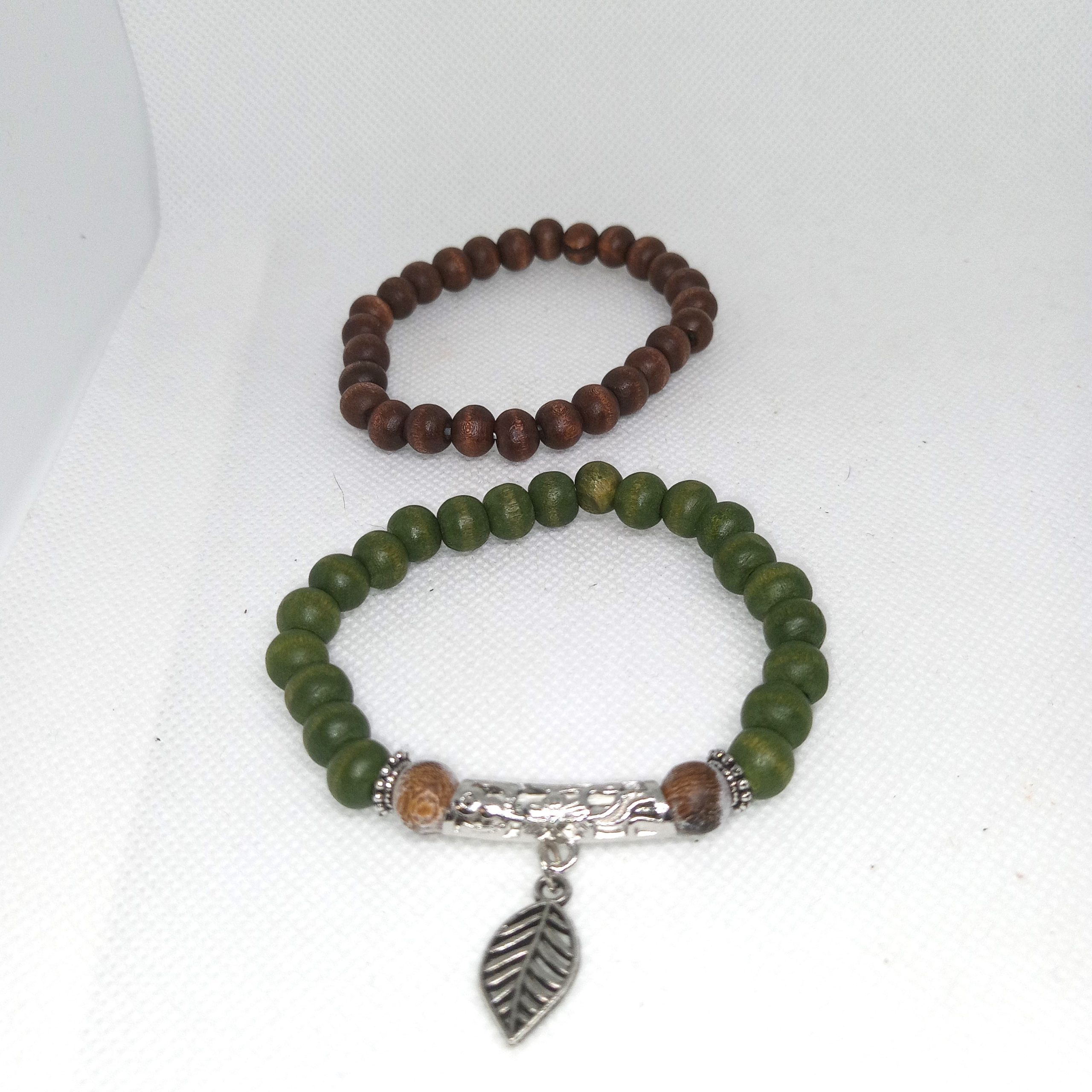 Natural Harmony Bracelet Green Leaf & Earth Brown Set