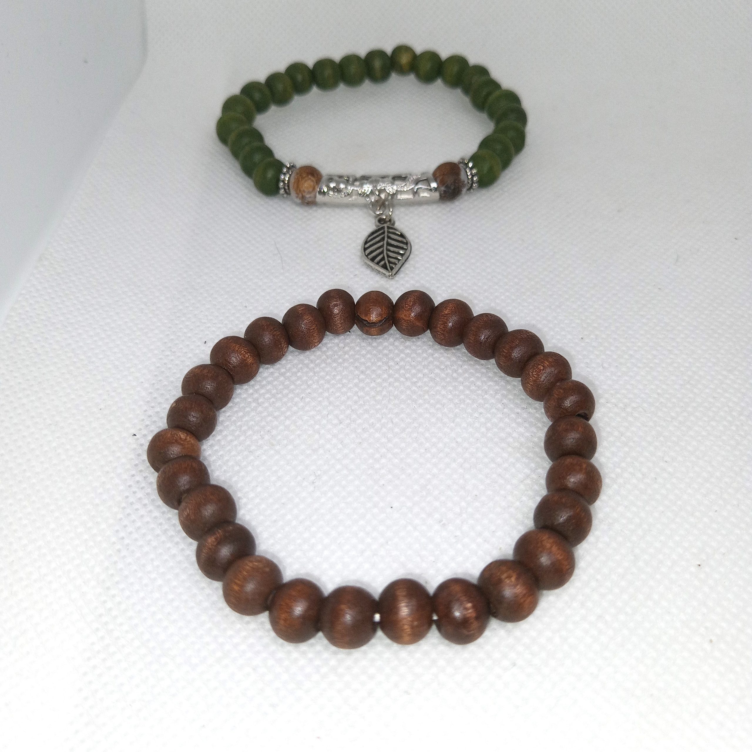 Natural Harmony Bracelet Green Leaf & Earth Brown Set - Image 2