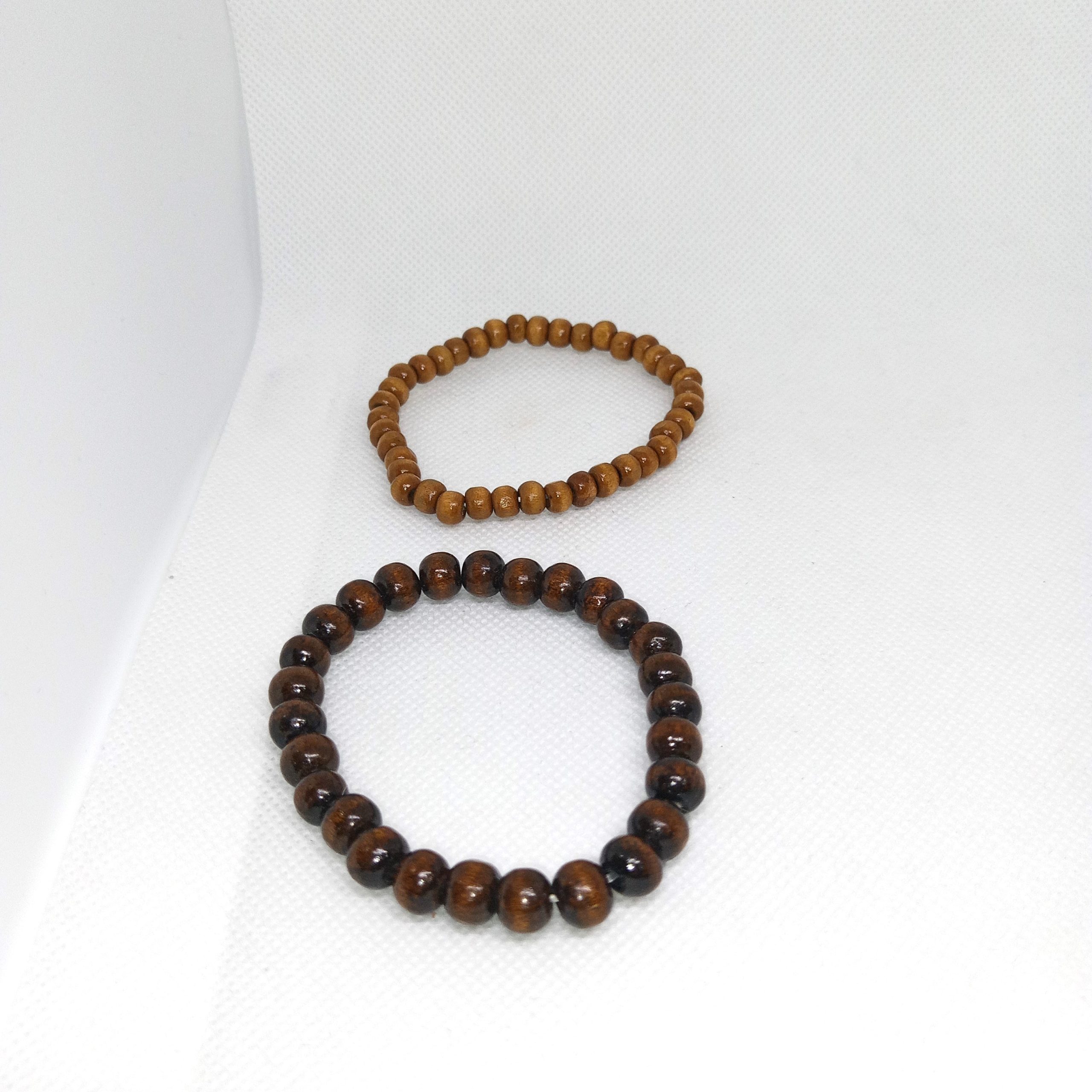 EarthTone Duo Natural Wood Bead Bracelet Set
