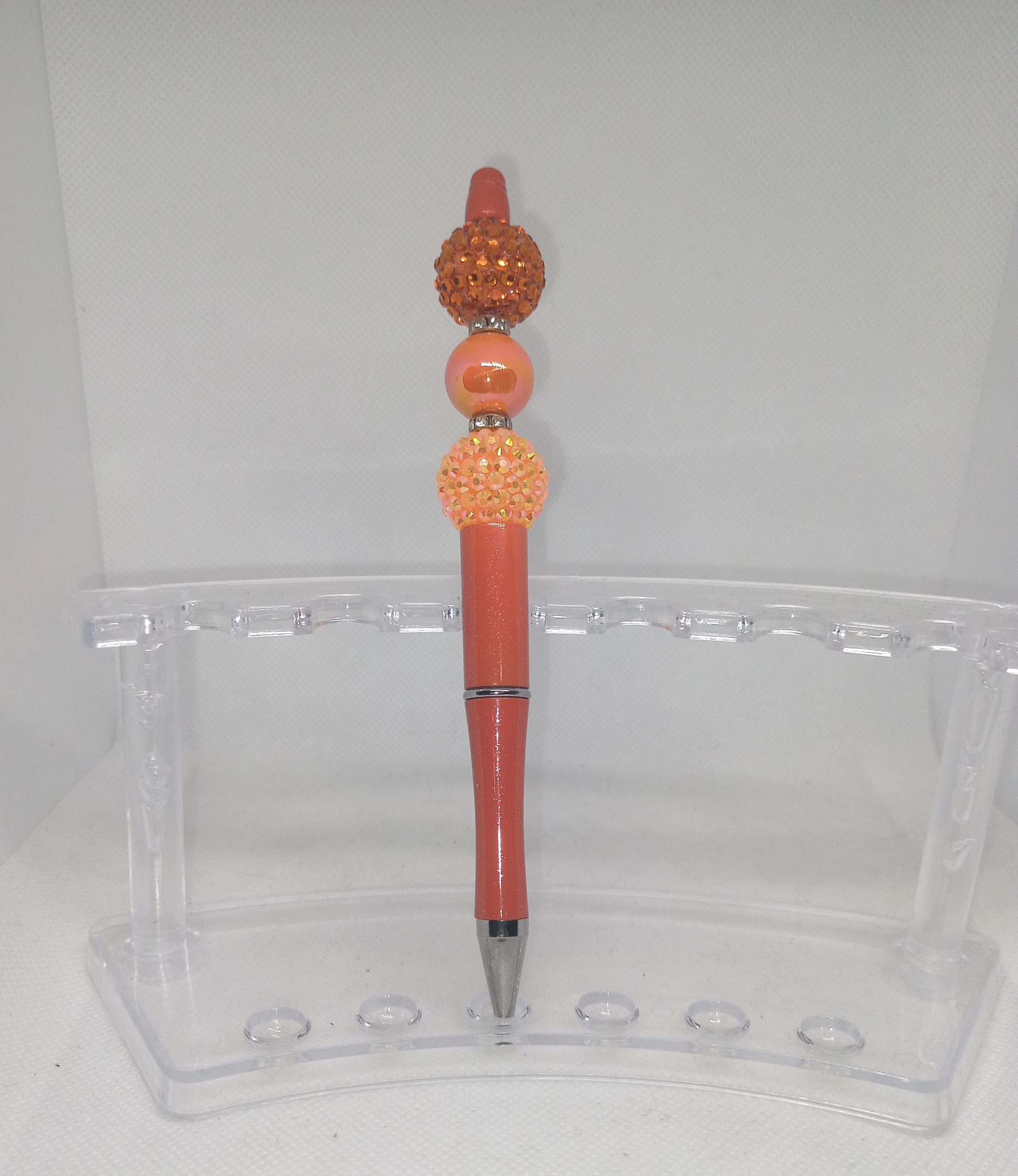 Orange Sparkle Bubble Gum Bead Pen with Rhinestone Charm Beads