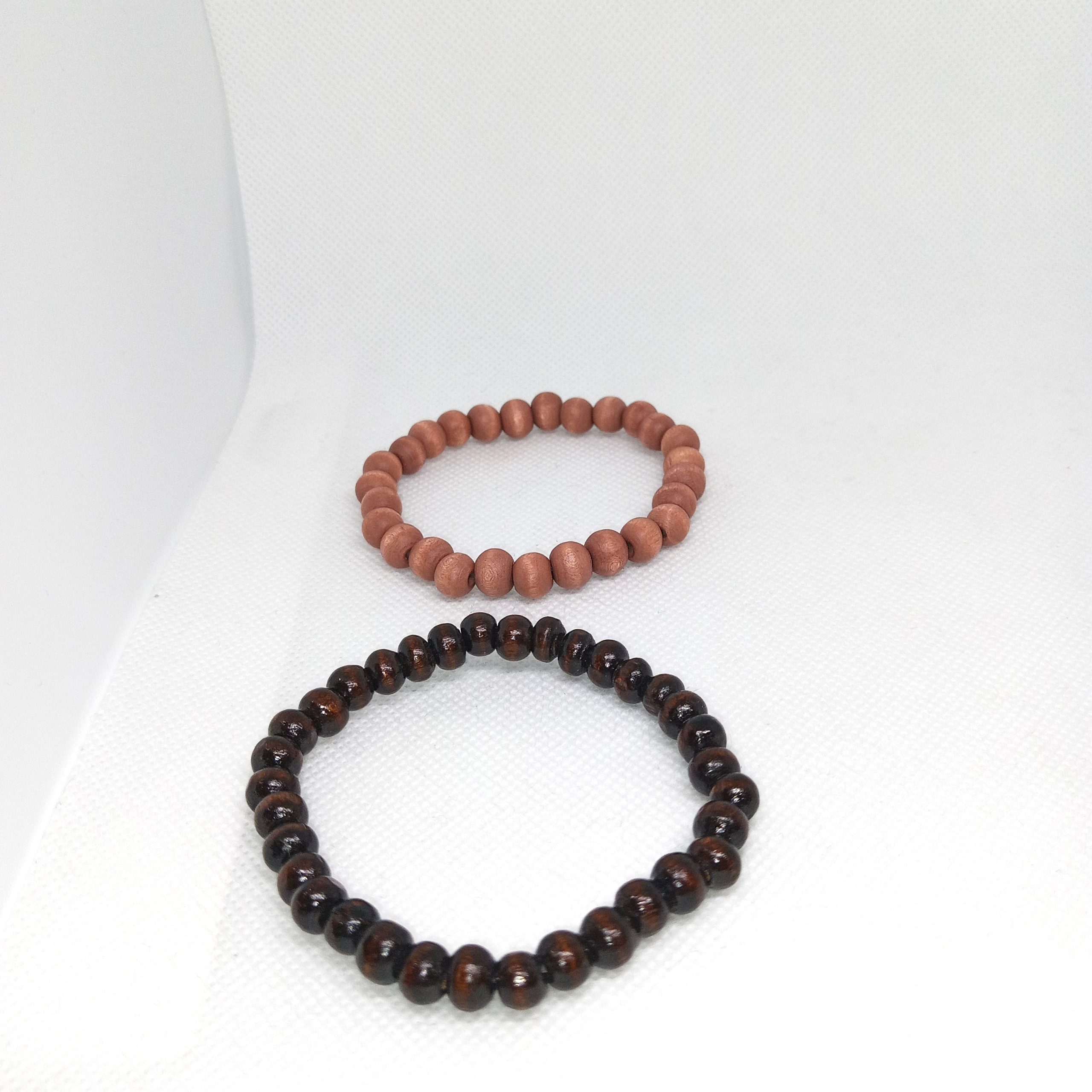 Natural Wood Harmony Bead Bracelet Set Matte & Gloss Finish - Image 5