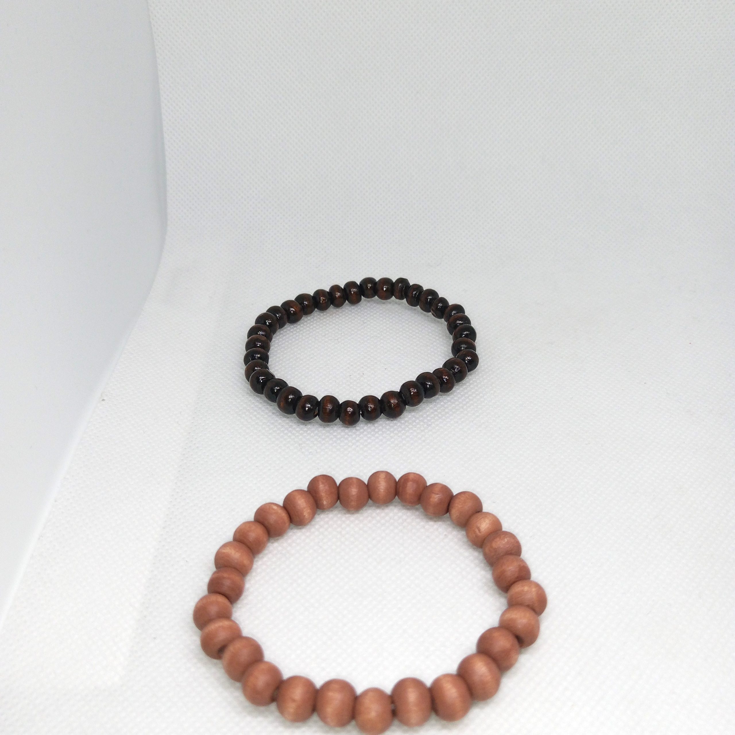 Natural Wood Harmony Bead Bracelet Set Matte & Gloss Finish