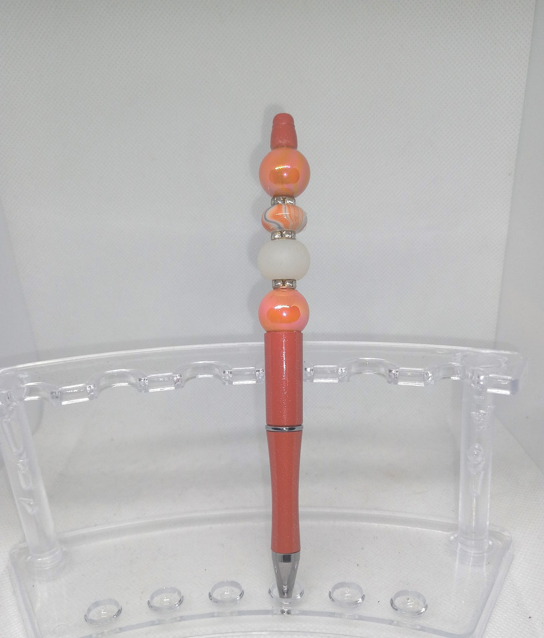 Orange Swirl Bubble Gum Bead Pen Handmade Glitter Charm Pen