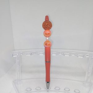 Shiny Orange Bubble Gum Bead Pen with Rhinestone Charm Top