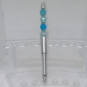 Handmade Blue Bubble Gum Bead Pen with Silver Barrel