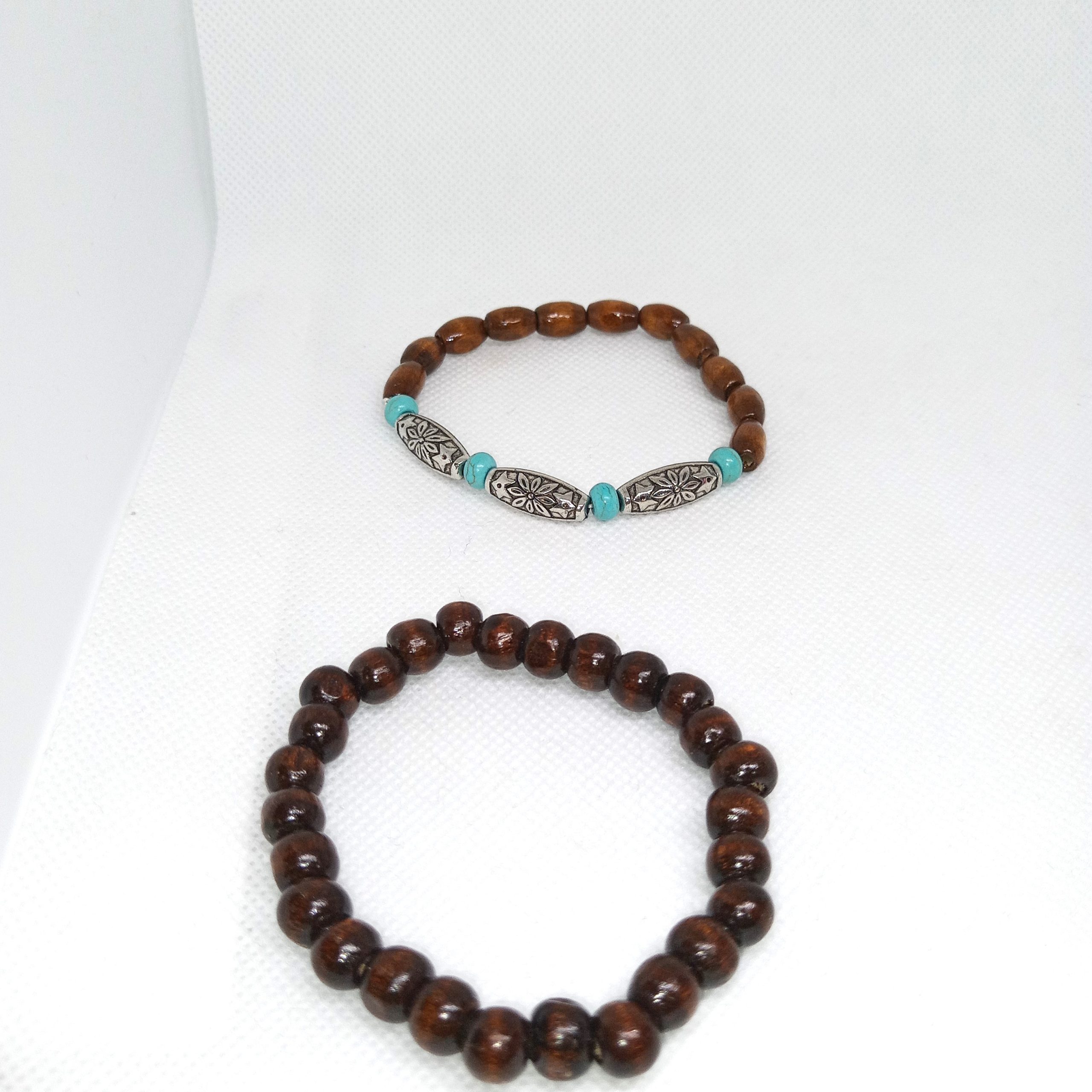 Natural Wood & Silver Bloom Bracelet Set - Image 5