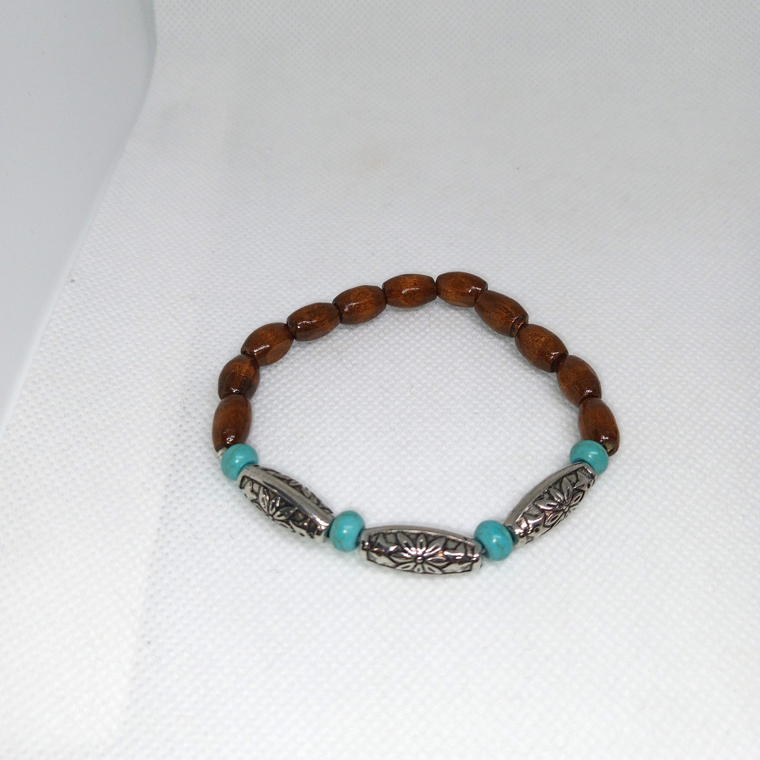Natural Wood & Silver Bloom Bracelet Set - Image 3