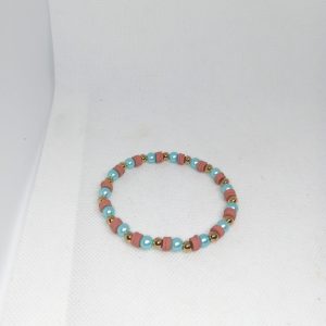 Terracotta & Blue Pearl Bead Bracelet with Gold Accents