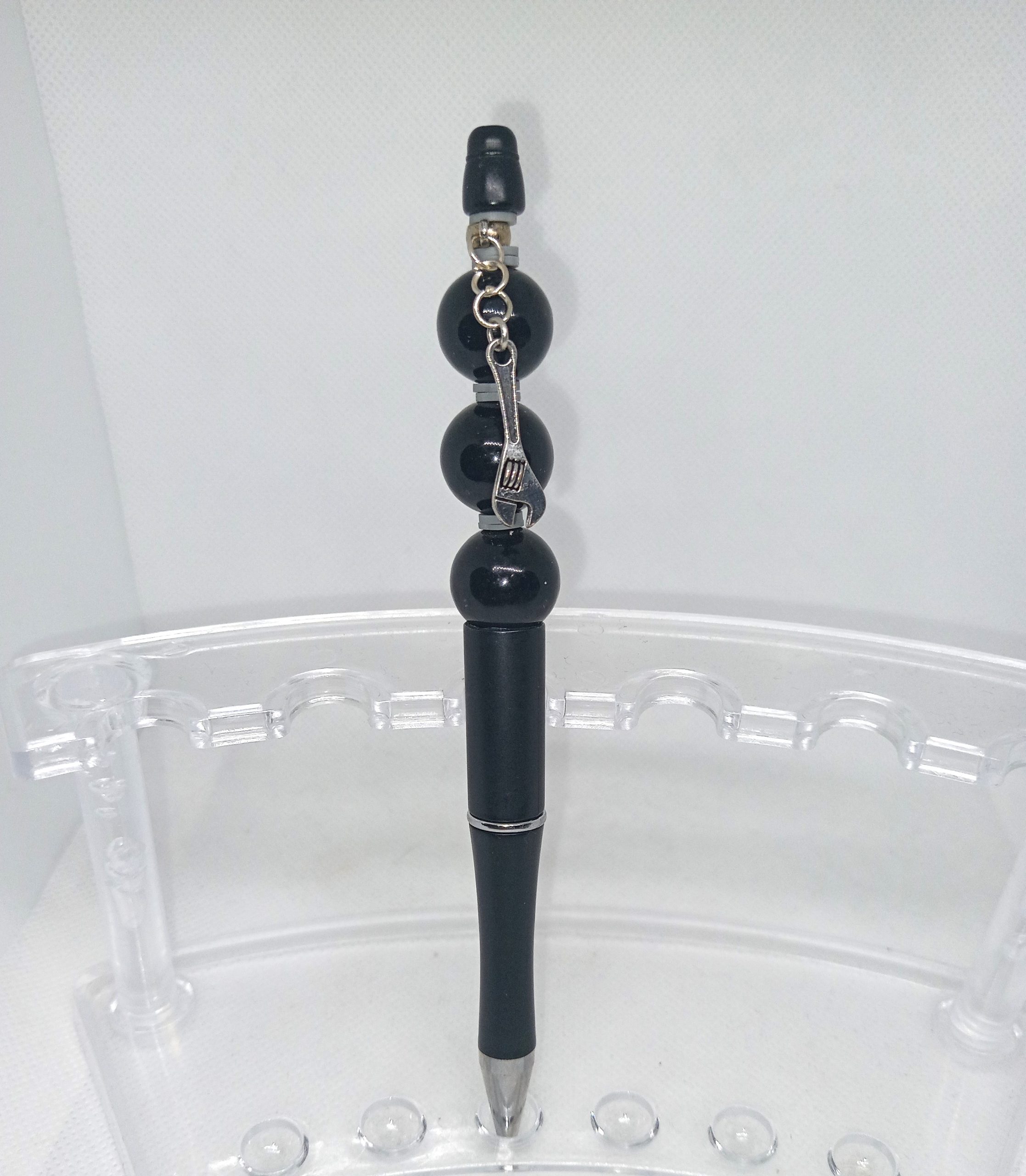 Handmade Black Pen with Wrench Charm Unique Writing Gift - Image 2