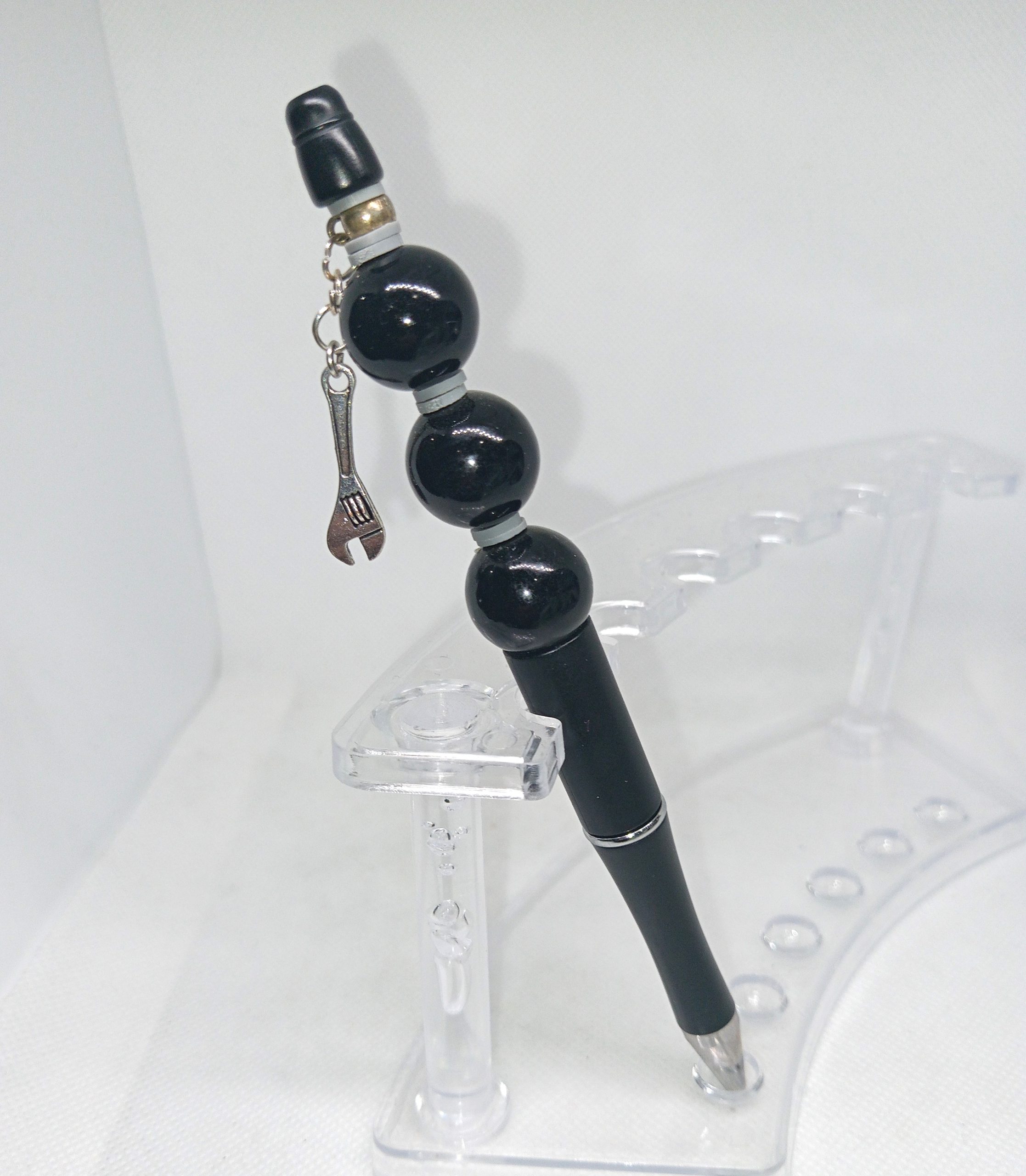 Handmade Black Pen with Wrench Charm Unique Writing Gift