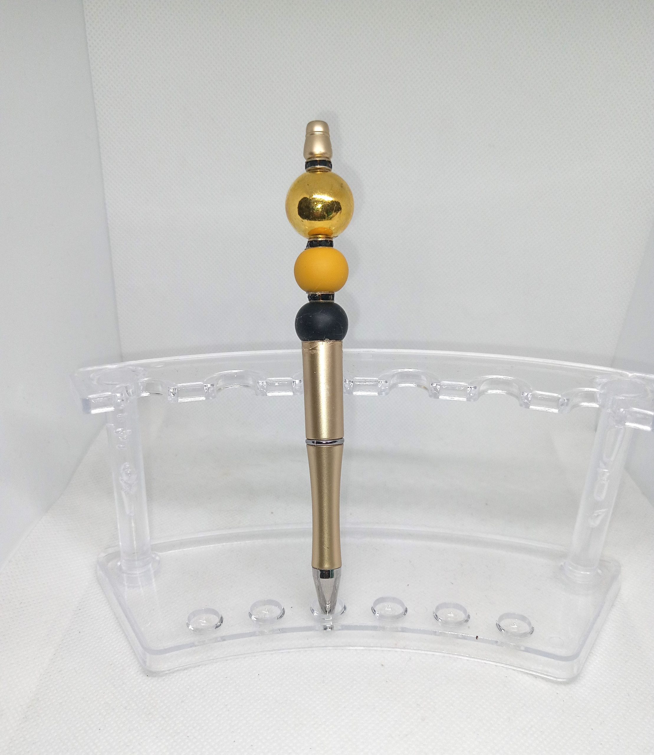 Handmade Black, Gold, and Yellow Bubble Gum Silicone Bead Pen