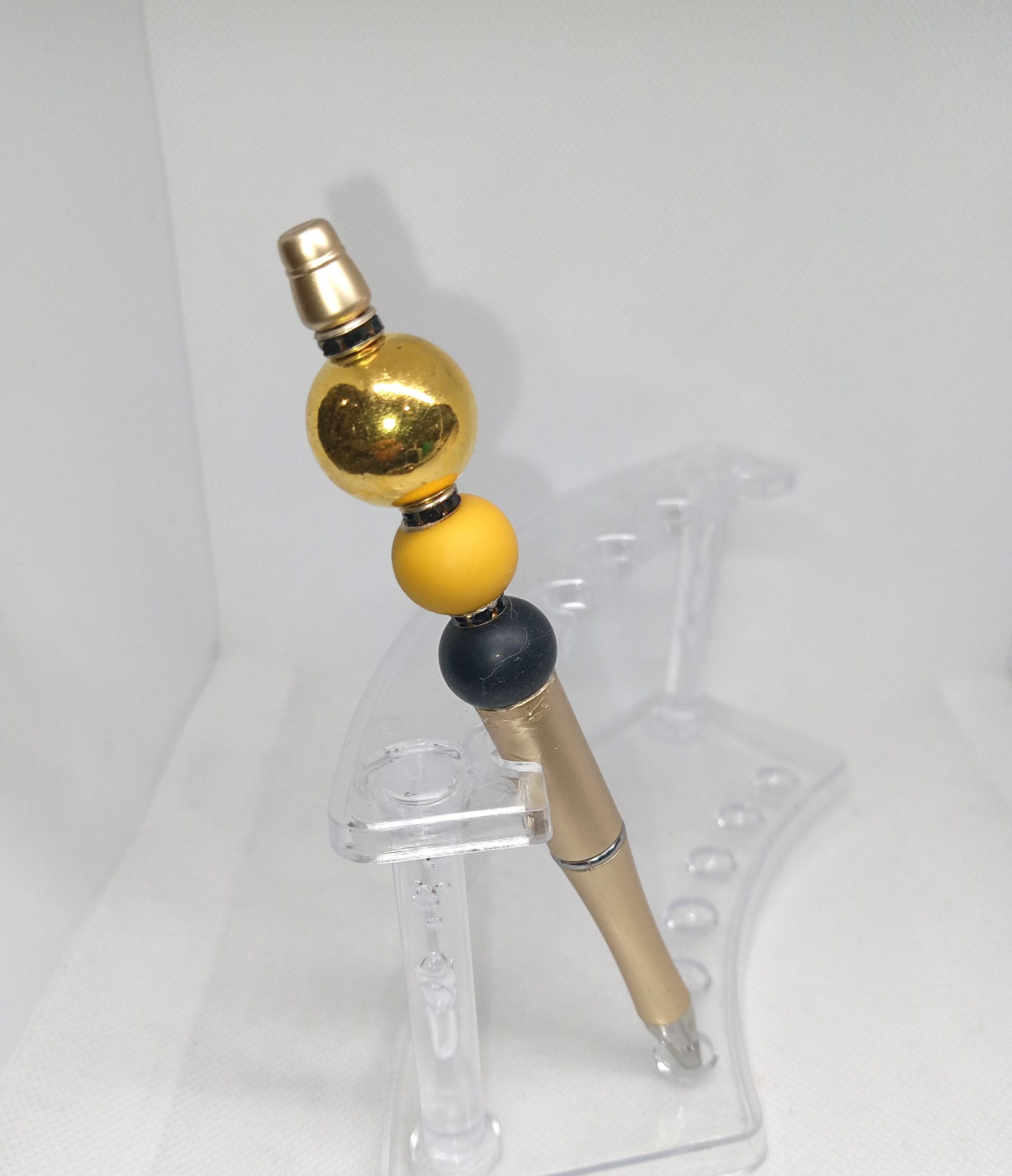 Handmade Black, Gold, and Yellow Bubble Gum Silicone Bead Pen - Image 2