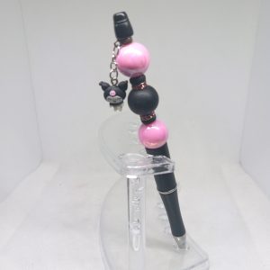Black and Pink Bubble Gum Bead Pen with Cute Charm