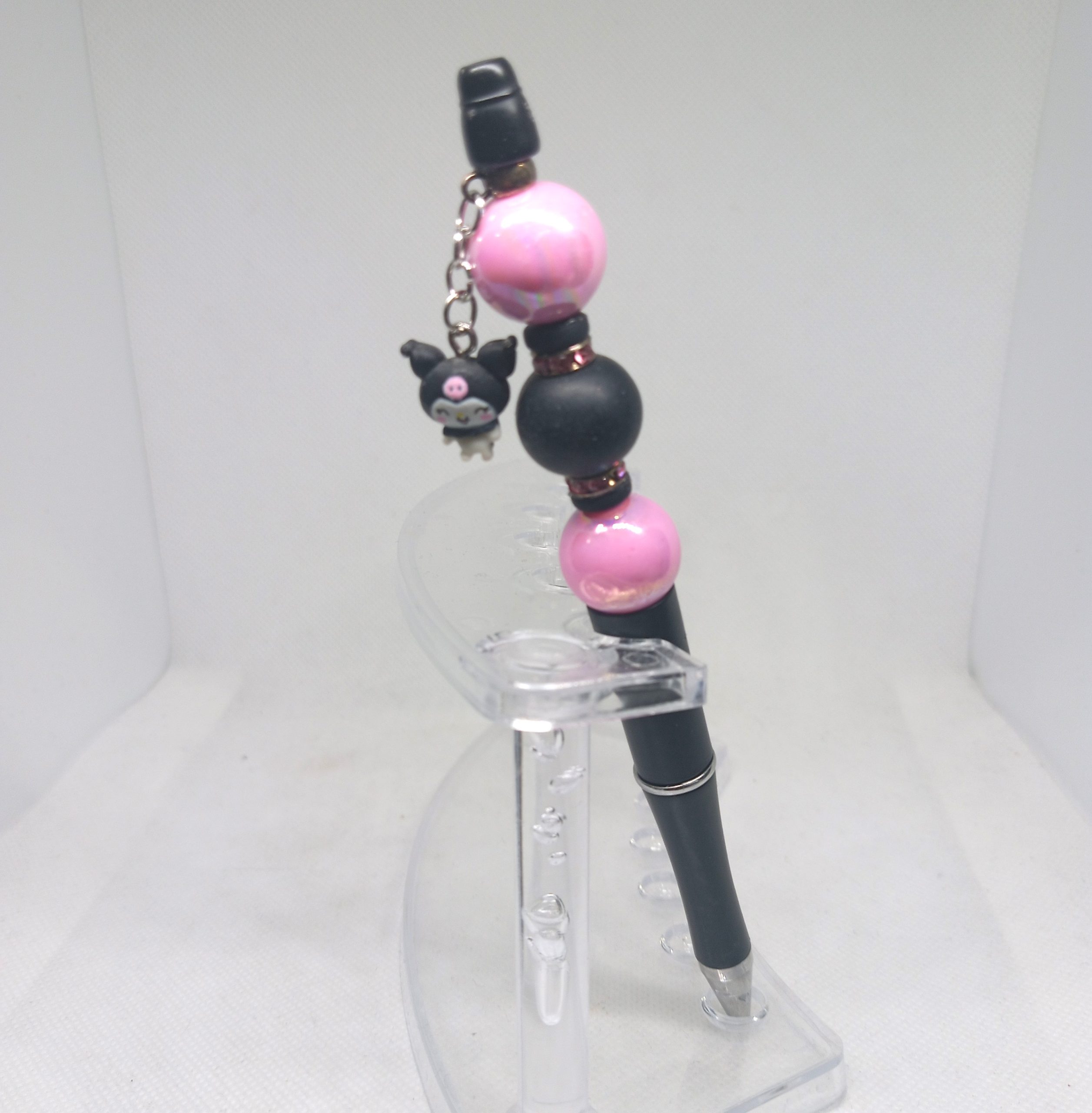 Black and Pink Bubble Gum Bead Pen with Cute Charm