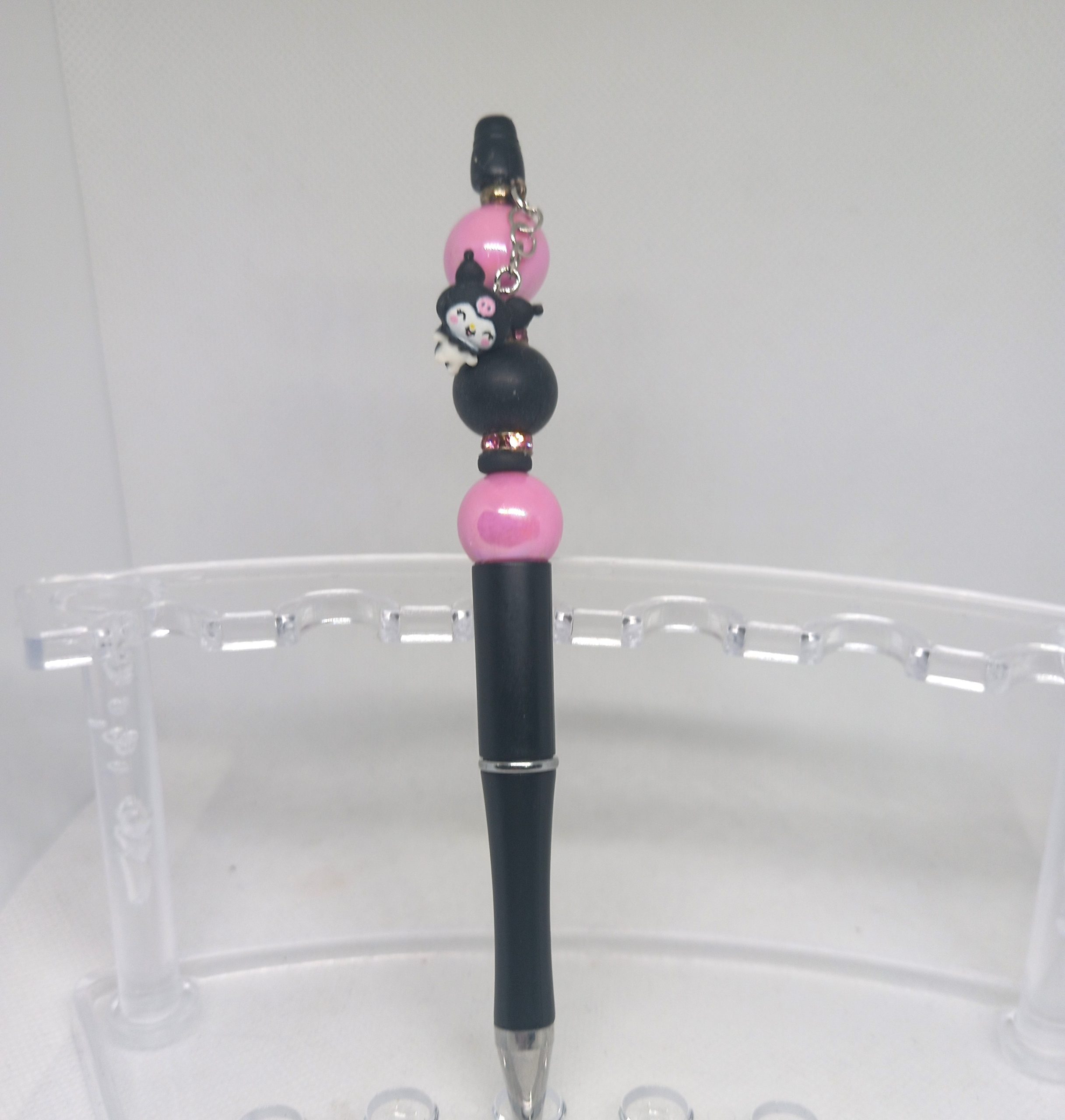 Black and Pink Bubble Gum Bead Pen with Cute Charm - Image 3