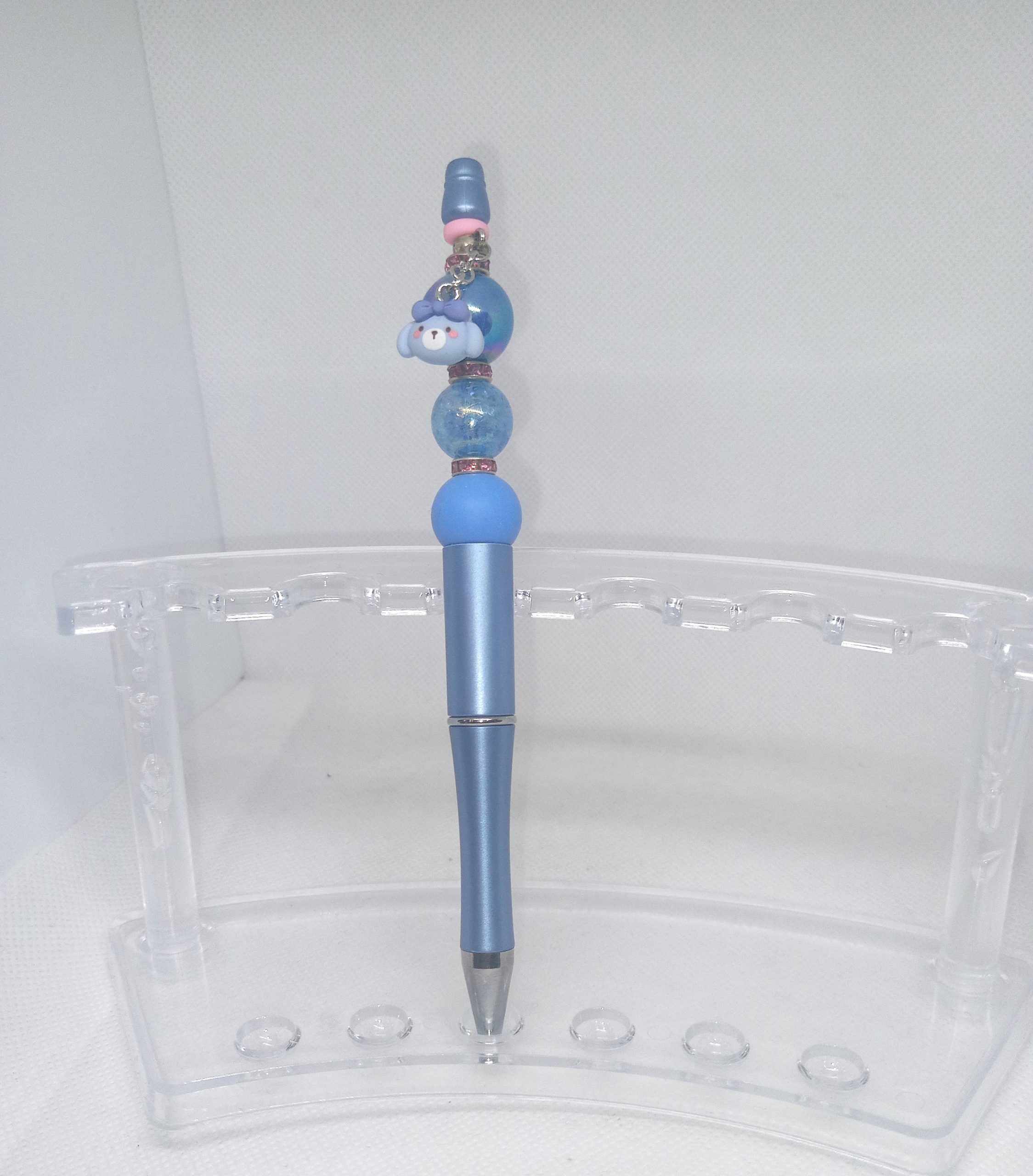 Handmade Blue Bubble Gum Bead Pen with Cute Character Charm