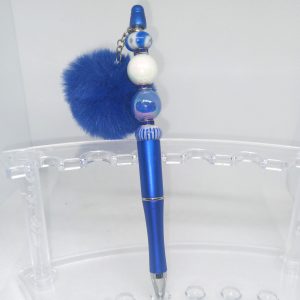 Blue Bubble Gum Bead Pen with Fluffy Pom Pom Charm