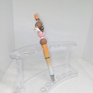 Handmade Brown and Pink Bubble Gum Bead Pen with Cute Charm