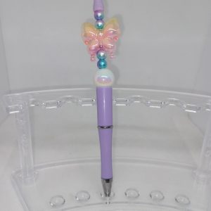 Lavender Bubble Gum Bead Pen with Iridescent Butterfly Charm
