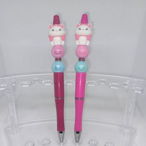 Pink Bubble Gum Bead Pen with Cute Cat Charm