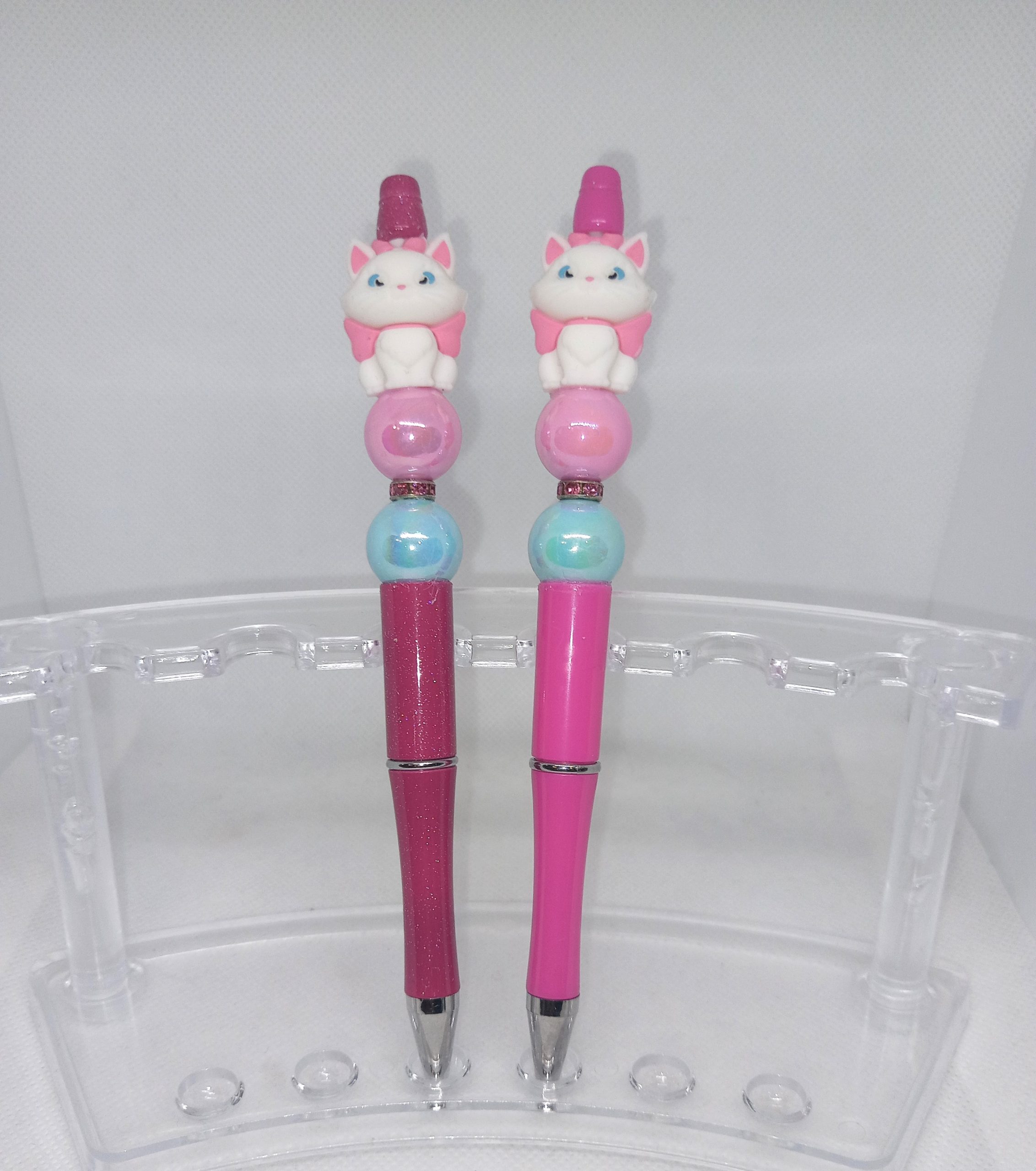 Pink Bubble Gum Bead Pen with Cute Cat Charm