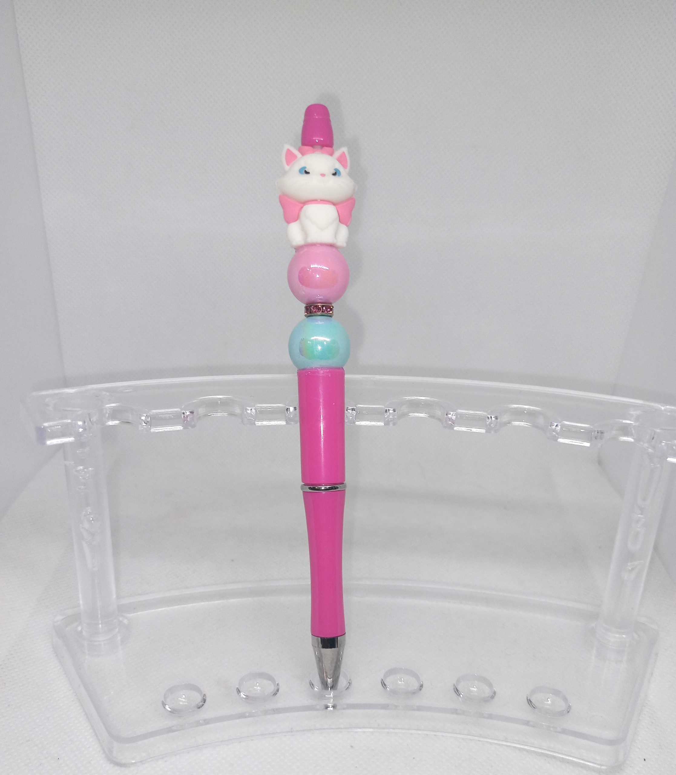 Pink Bubble Gum Bead Pen with Cute Cat Charm - Image 5