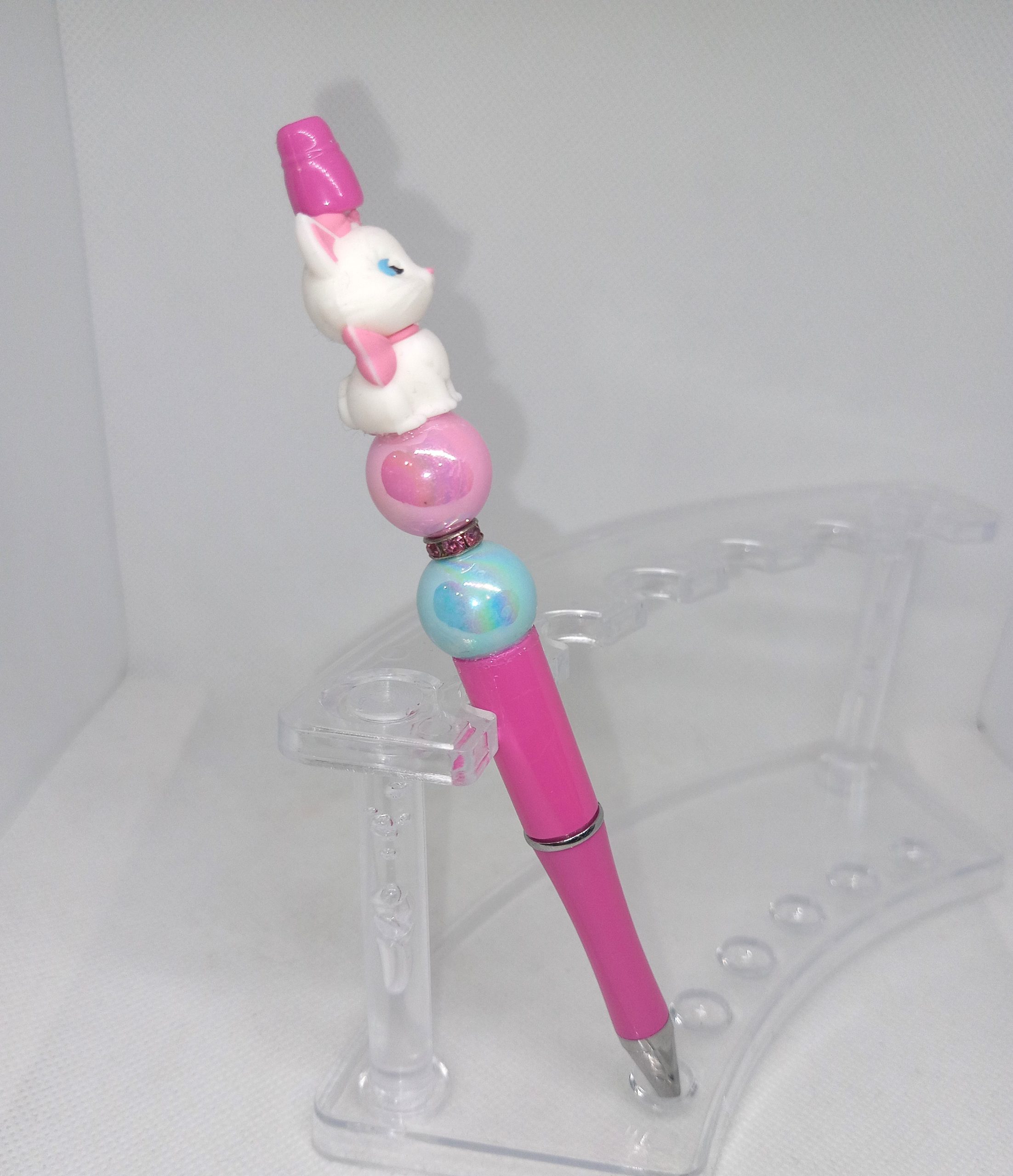 Pink Bubble Gum Bead Pen with Cute Cat Charm - Image 6