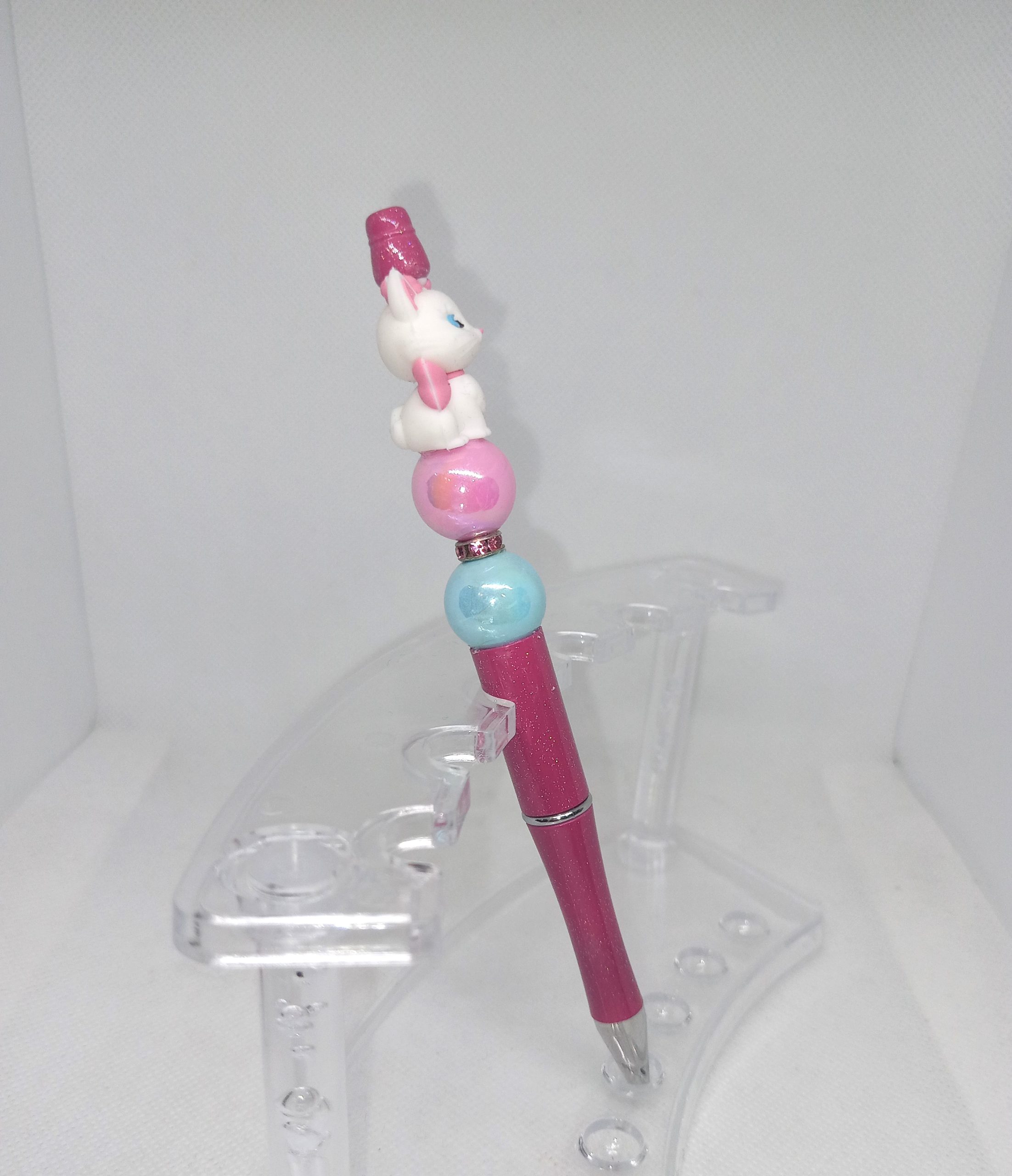 Pink Bubble Gum Bead Pen with Cute Cat Charm - Image 4