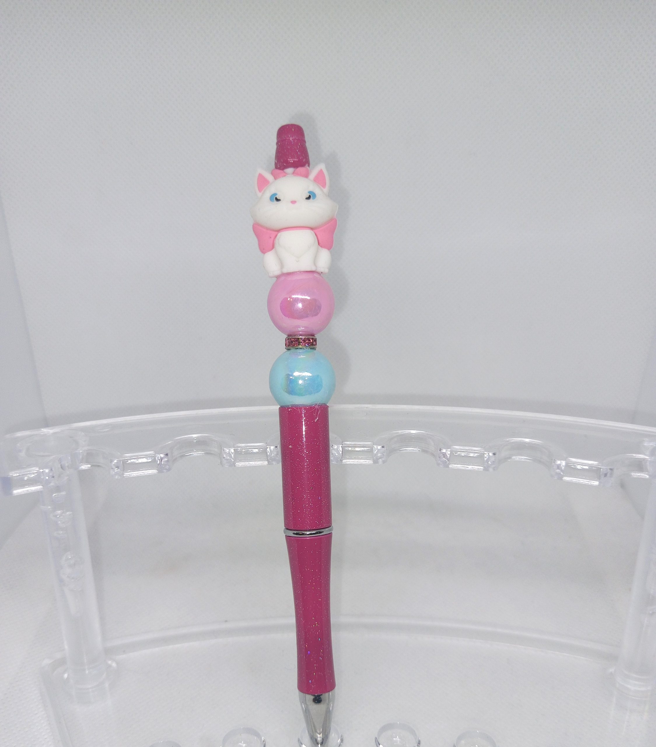 Pink Bubble Gum Bead Pen with Cute Cat Charm - Image 3