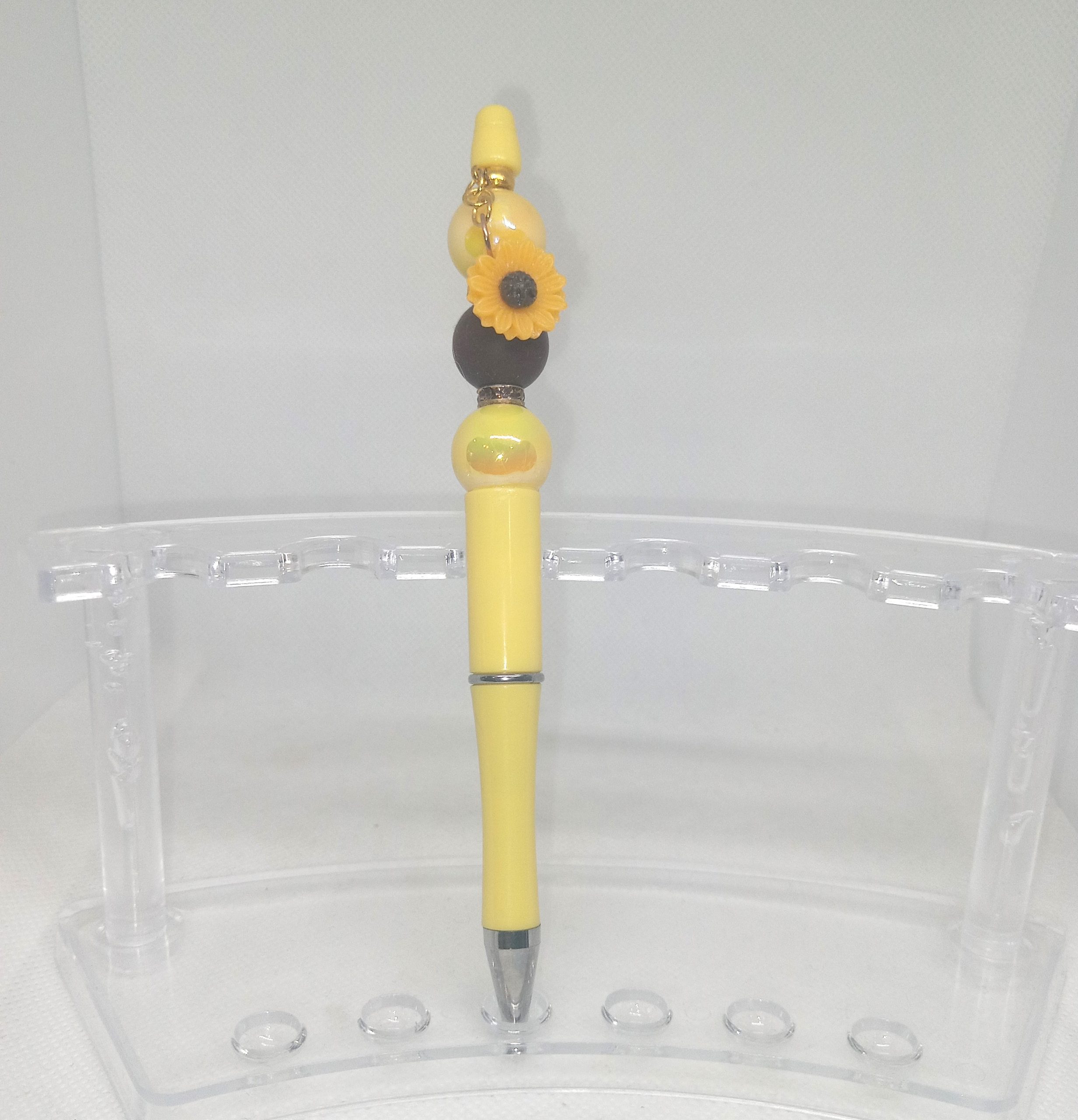 Handmade Yellow Bubble Gum Bead Pen with Sunflower Charm - Image 3