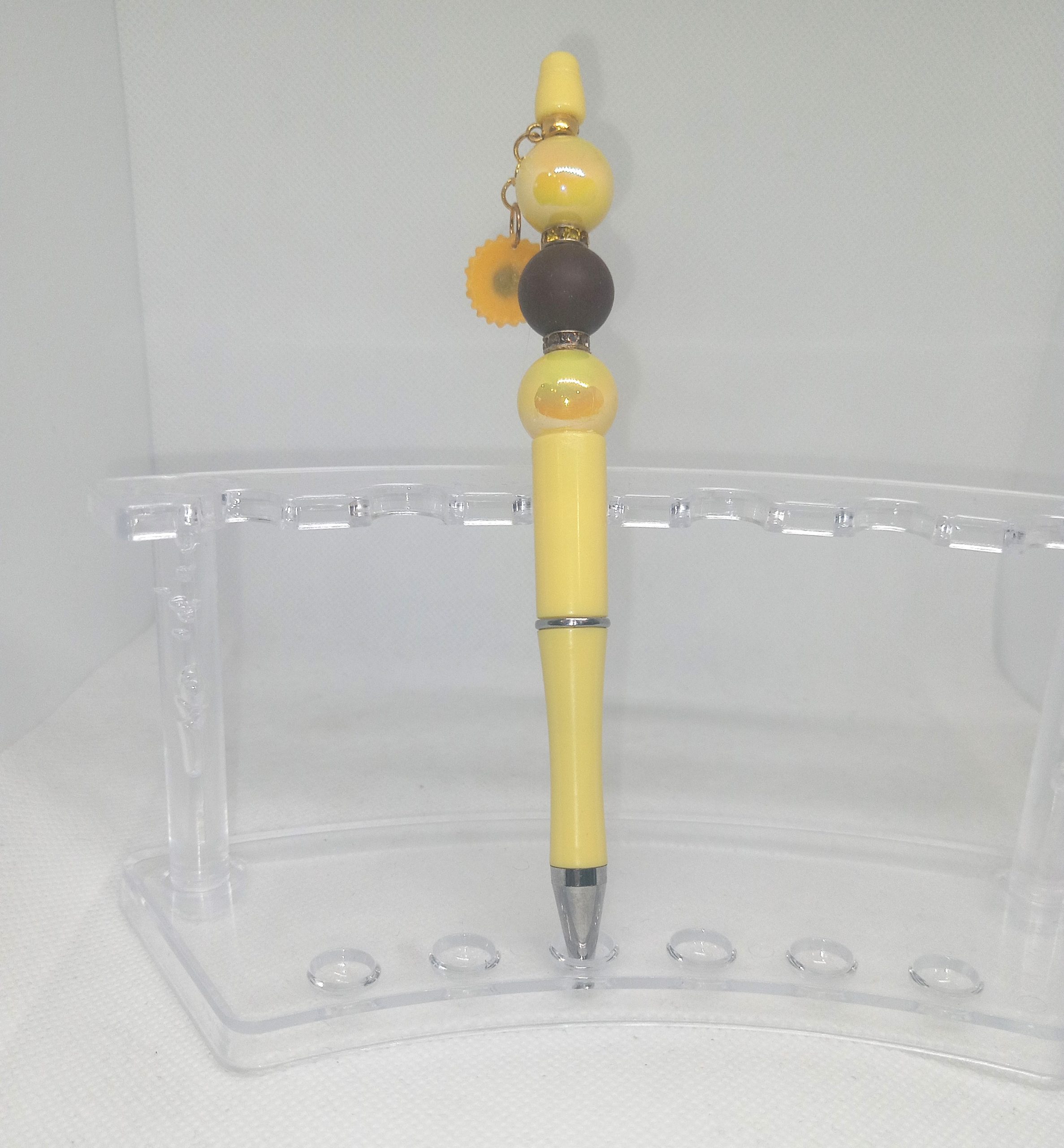 Handmade Yellow Bubble Gum Bead Pen with Sunflower Charm - Image 2