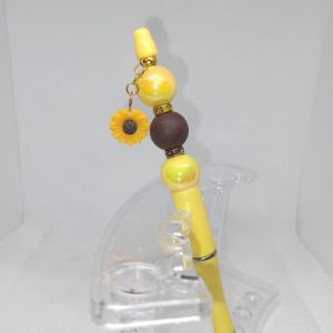 Handmade Yellow Bubble Gum Bead Pen with Sunflower Charm