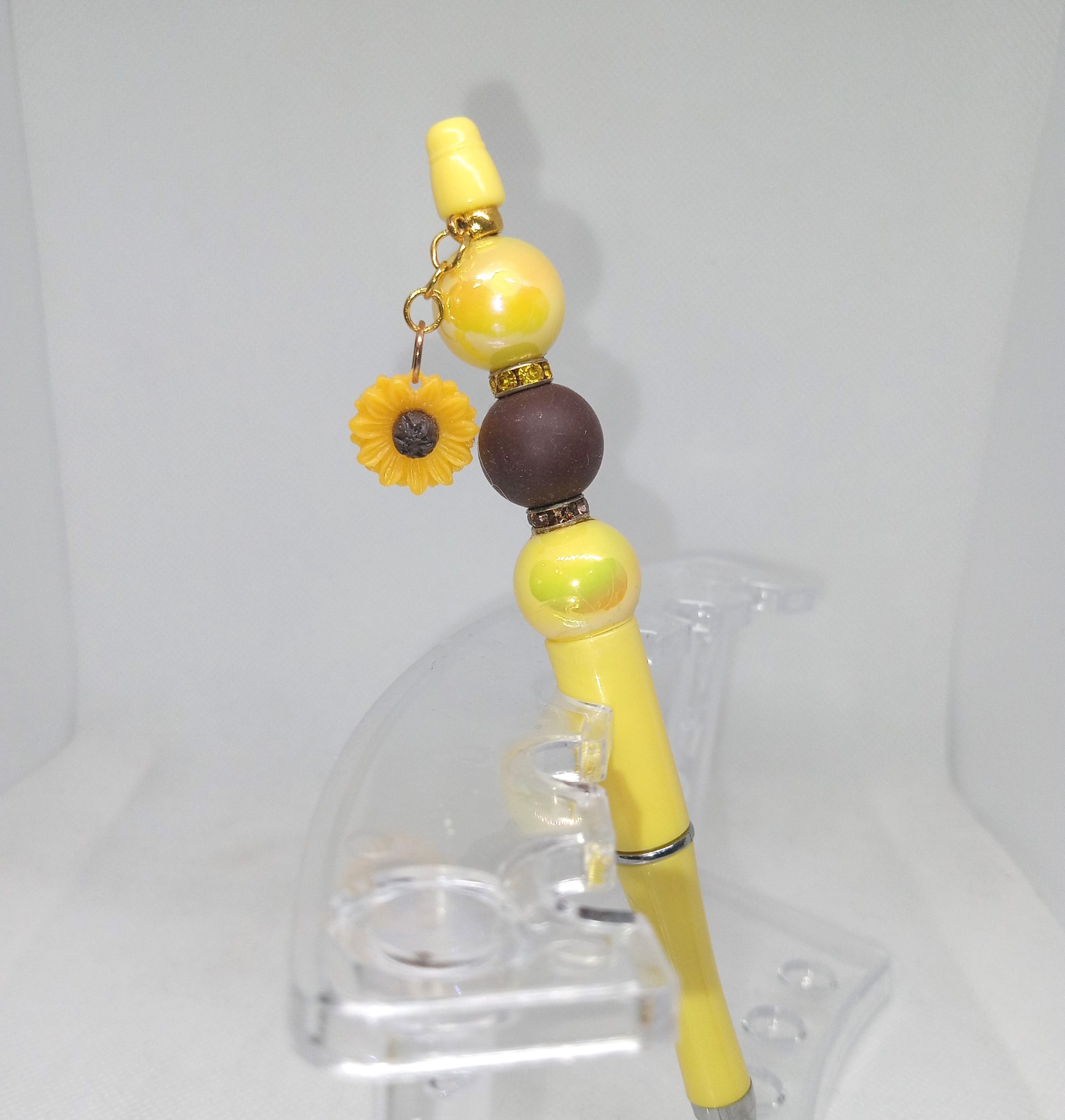 Handmade Yellow Bubble Gum Bead Pen with Sunflower Charm
