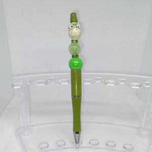 Handmade Green Bubble Gum Bead Pen with Ceramic Owl Charm