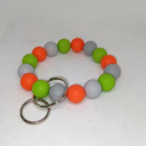 Green, Orange & Gray Bubble Gum Bead Wristlet Keychain