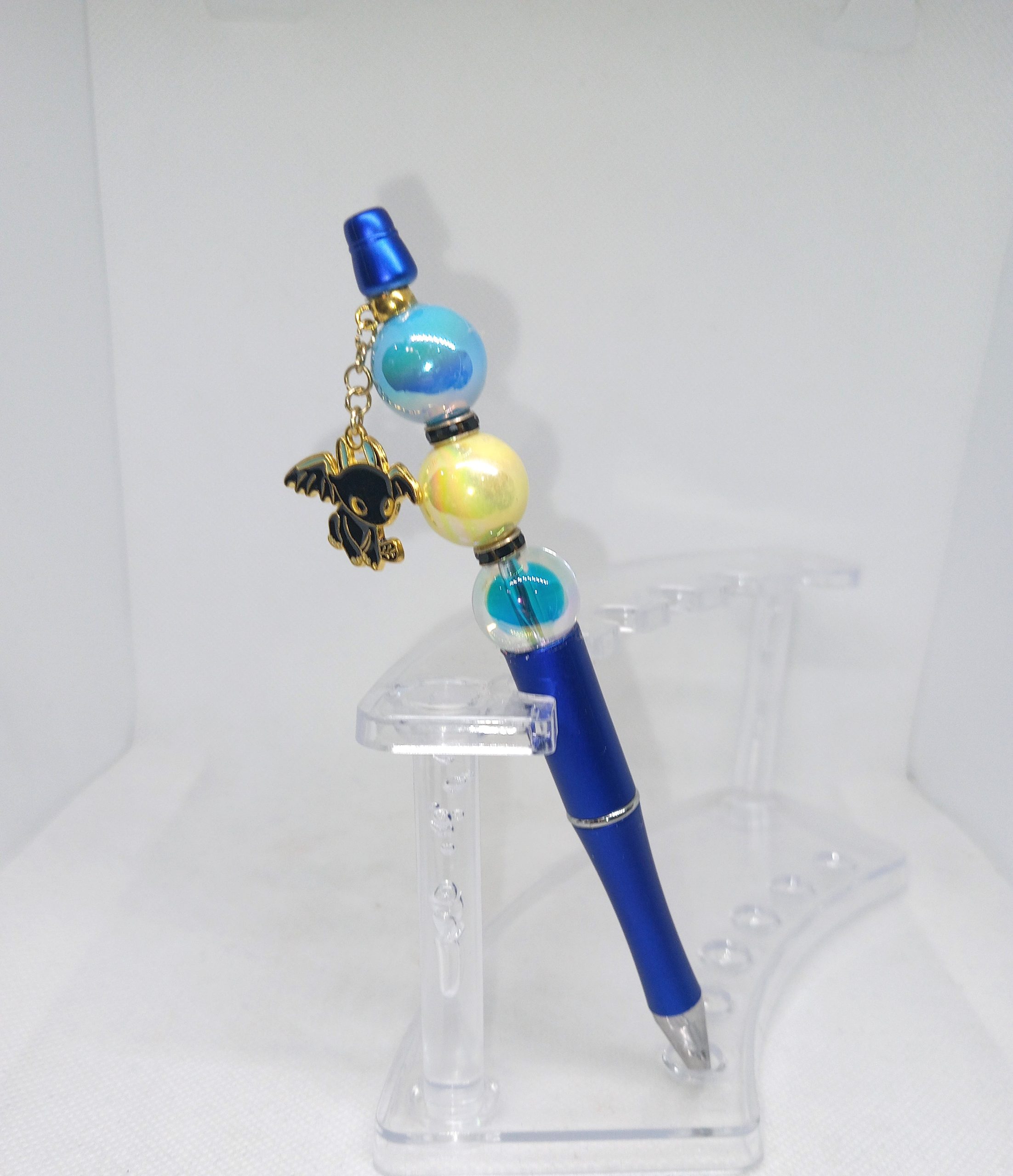 Handmade Blue Bubble Gum Bead Pen with Dragon Charm