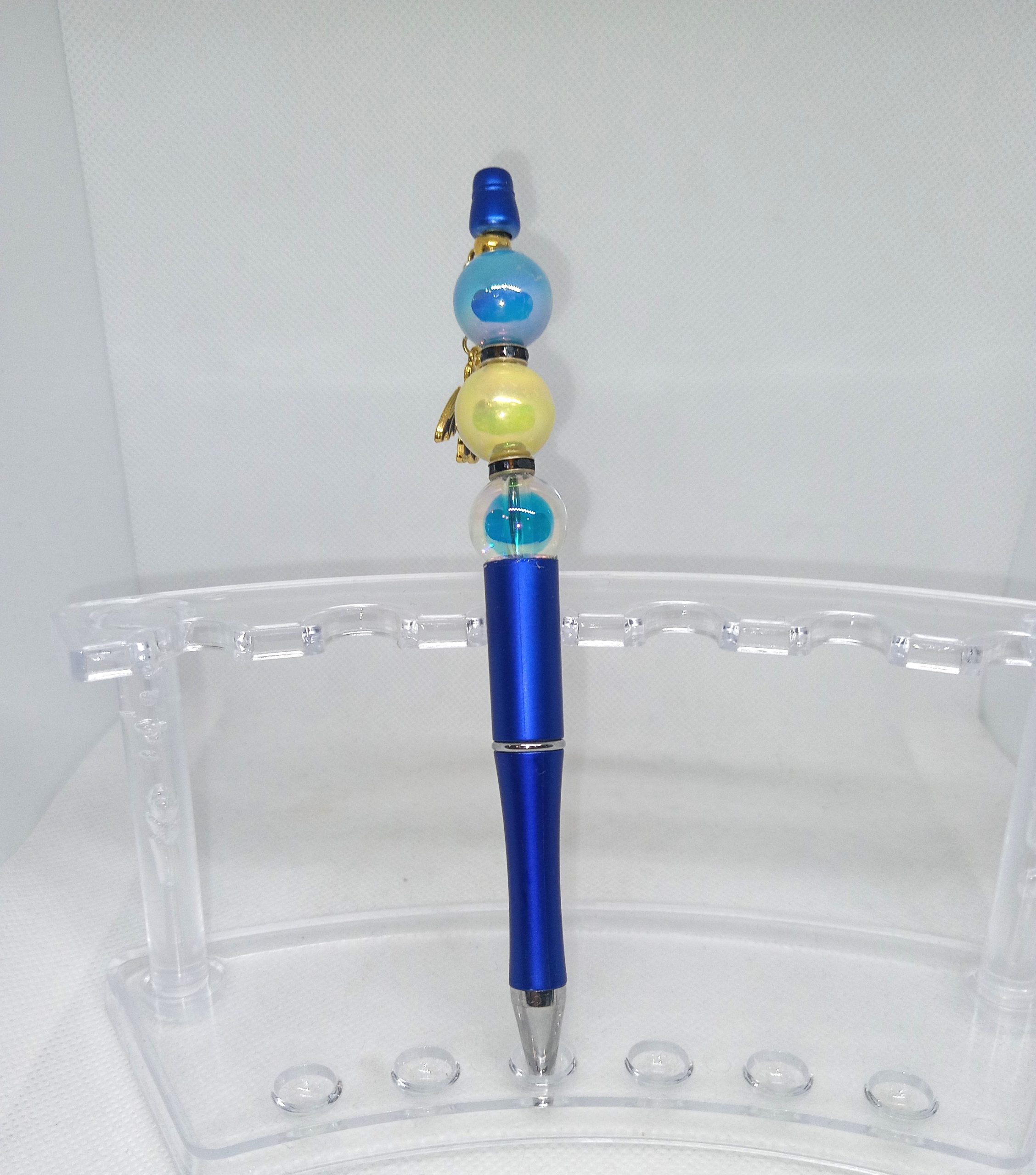 Handmade Blue Bubble Gum Bead Pen with Dragon Charm - Image 2