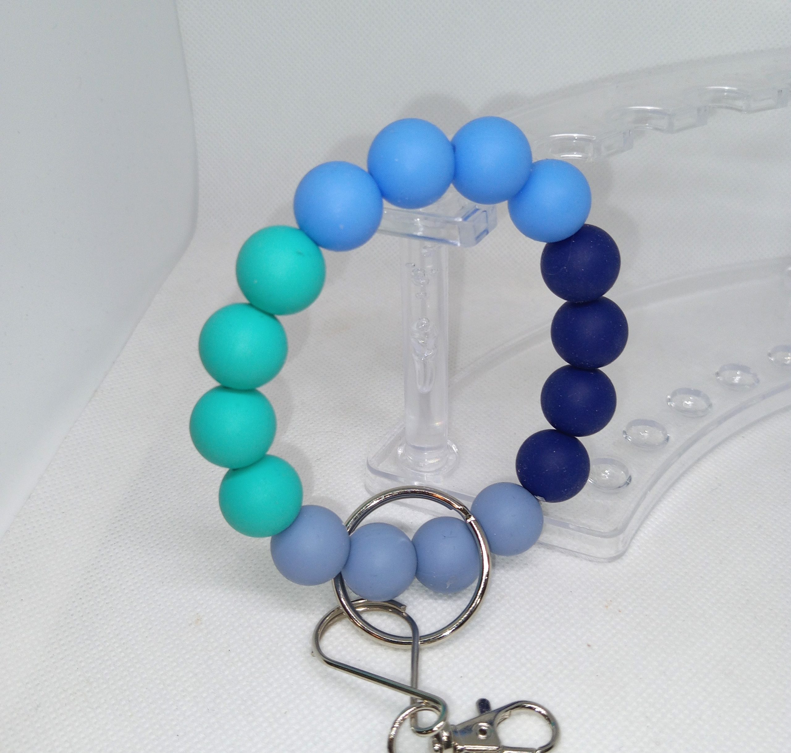 Handmade Blue Ocean Bubble Gum Bead Wristlet Keychain - Image 2