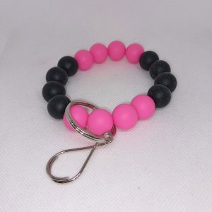 Handmade Pink and Black Bubble Gum Bead Wristlet Keychain