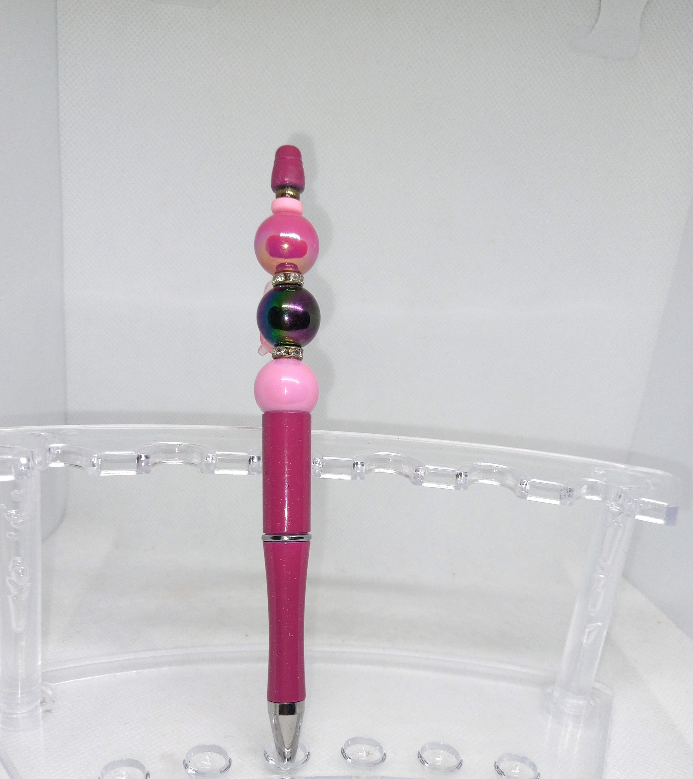 Adorable Pink Handmade Bubble Gum Bead Pen with Turtle Charm - Image 4