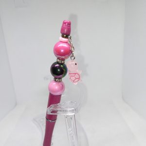 Adorable Pink Handmade Bubble Gum Bead Pen with Turtle Charm