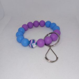 Purple and Blue Bubble Gum Bead Wristlet Keychain