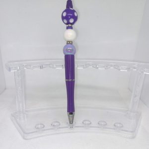 Handmade Purple Bubble Gum Bead Pen With Polka Dot Charm