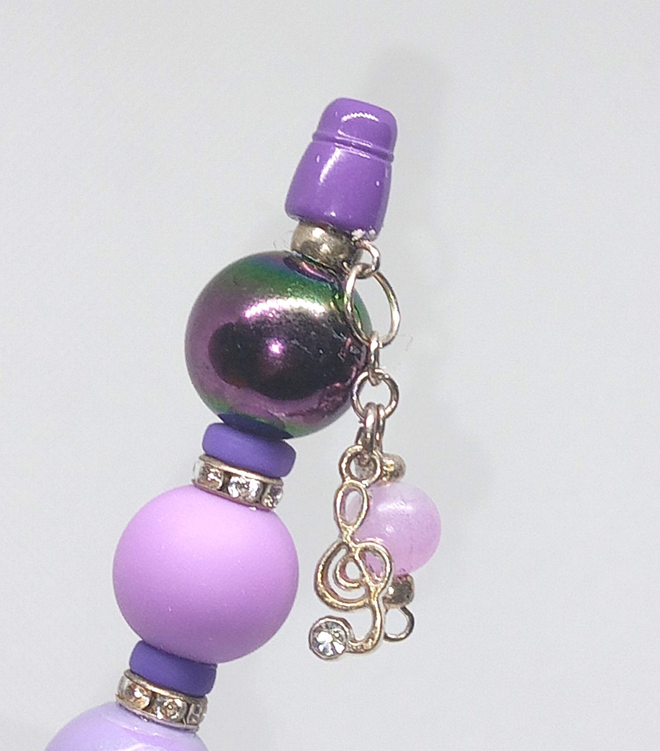 Handmade Purple Bubble Gum Bead Pen with Treble Clef Charm - Image 2