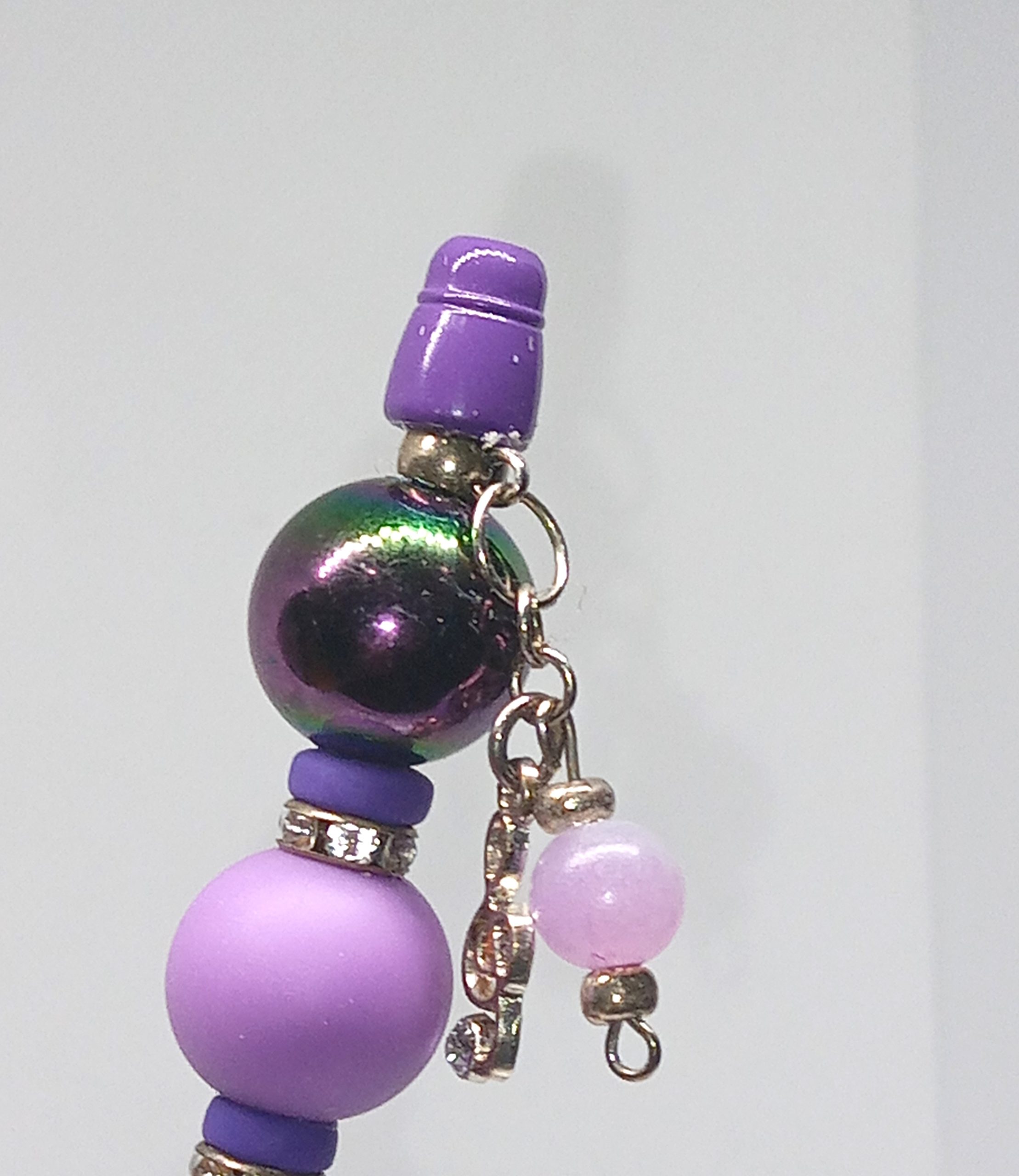 Handmade Purple Bubble Gum Bead Pen with Treble Clef Charm - Image 3