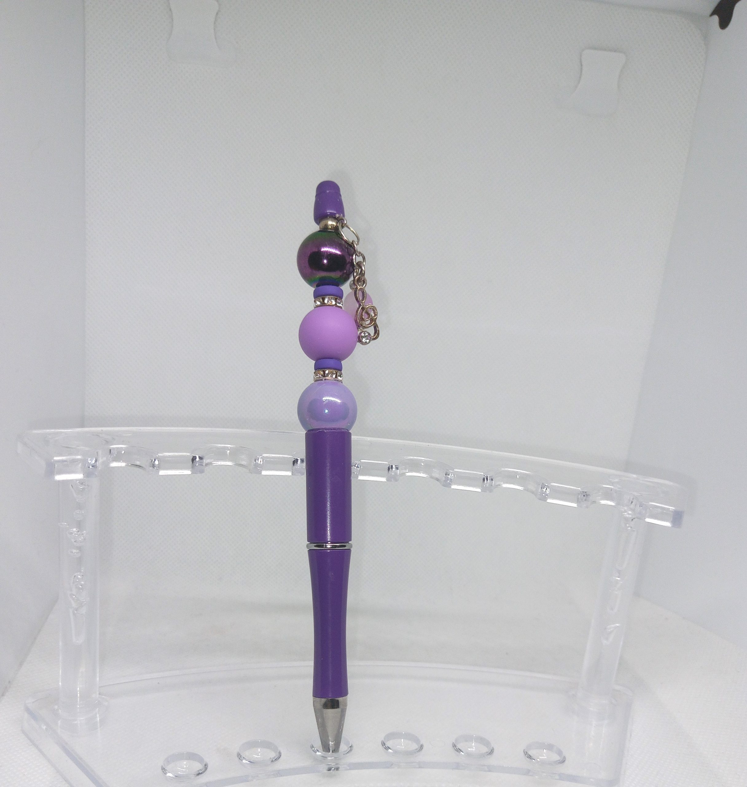 Handmade Purple Bubble Gum Bead Pen with Treble Clef Charm - Image 4