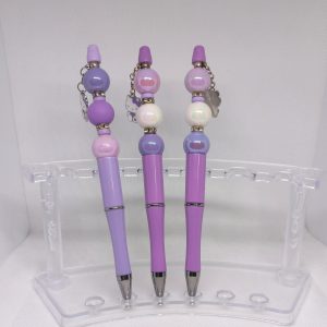 Handmade Purple Bubble Gum Bead Pen with Cute Cat Charm