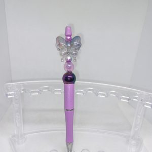 Handmade Purple Bubble Gum Bead Pen with Butterfly Top