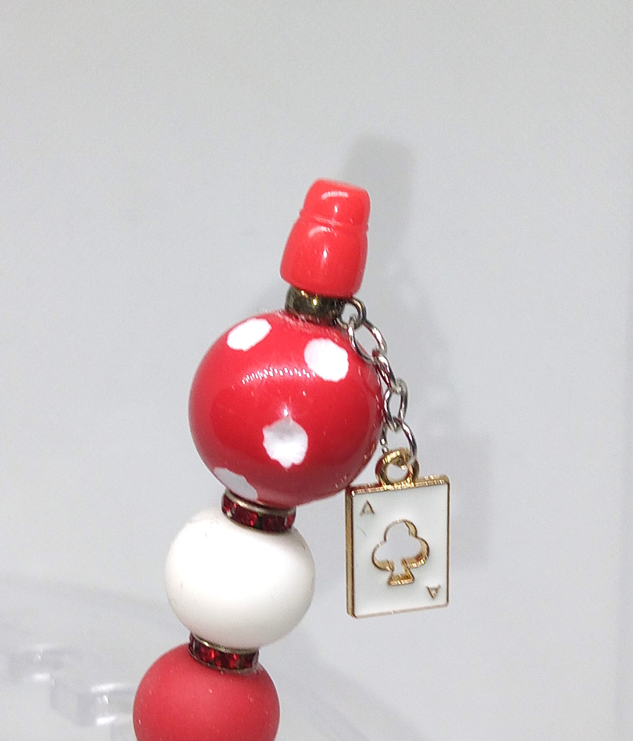 Handmade Red Bubble Gum Bead Pen with Ace of Clubs Charm - Image 3