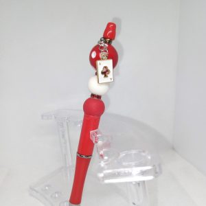 Handmade Red Bubble Gum Bead Pen with Ace of Clubs Charm